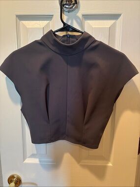Zara Technical Mock High Neck Structured Cropped Top Off Black Size XS